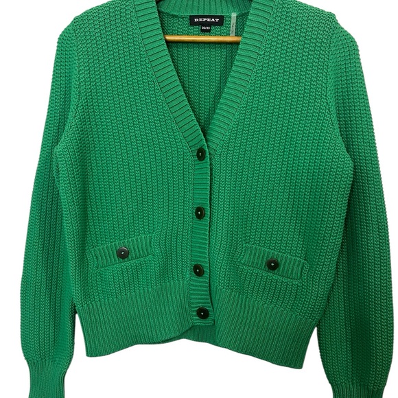 Repeat Green Cotton Rib Knit Cardigan Sweater size XS - Picture 2 of 10